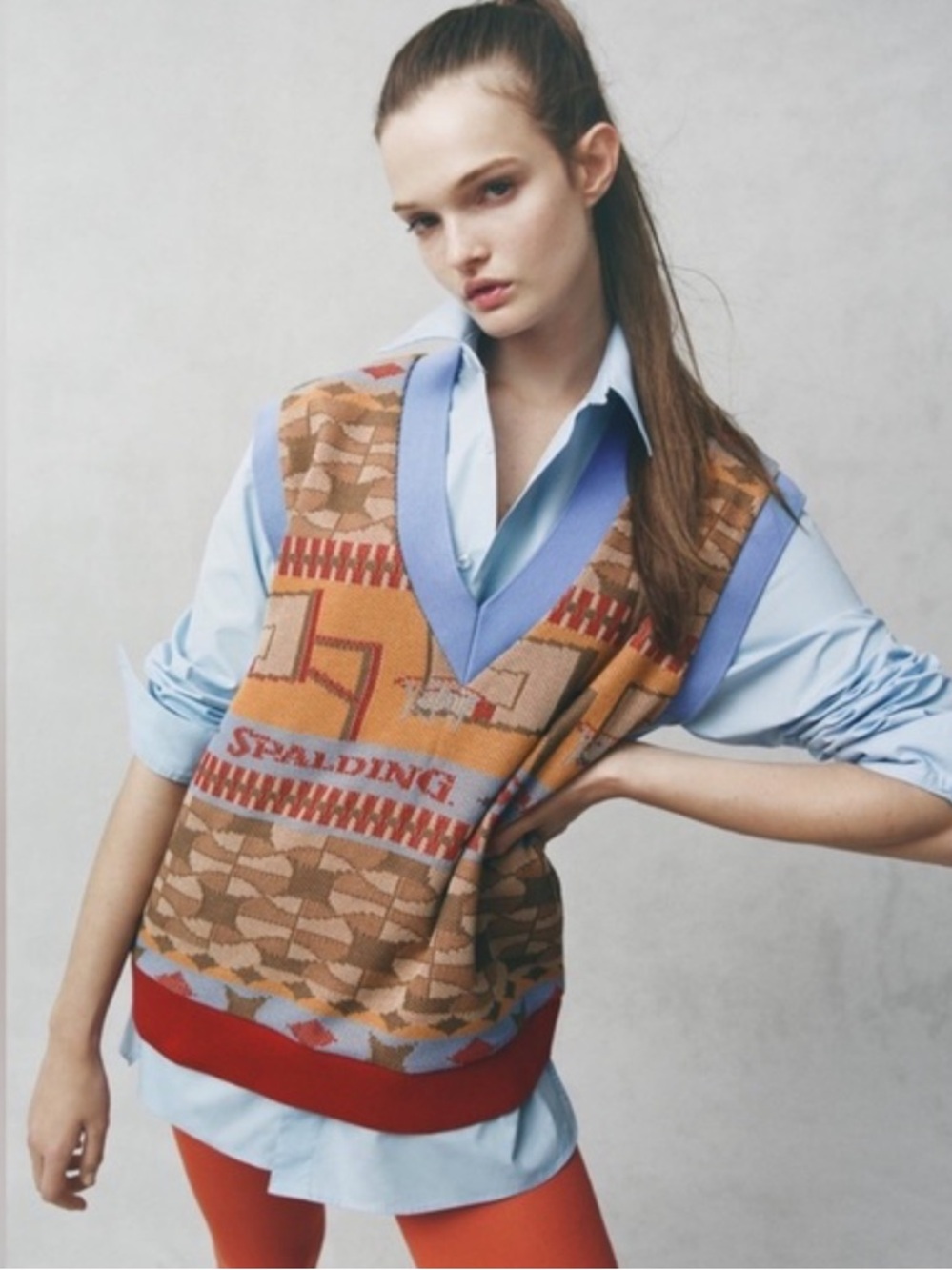 ZARA + Spalding Limited Edition Knit Geometric Basketball Sweater Vest Size S